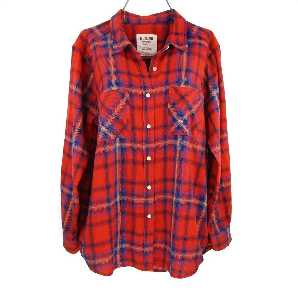 MOSSIMO Red Plaid Flannel Long Sleeve Pocket Shirt Small 90s Grunge Gorpcore